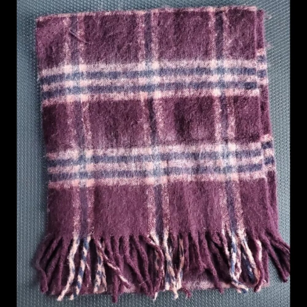Chunky Oversized Charlie Paige Maroon and Cream Plaid Fringed Blanket Scarf